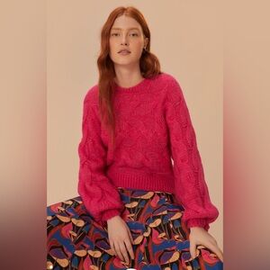 Farm Rio Pink Maxi Cable‎ Knit Sweater Medium Pristine Condition
